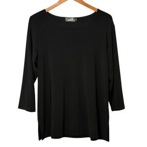 Sympli Women's Tunic Top Black 3/4 Sleeve Side Slits Minimalist Capsule Size 14